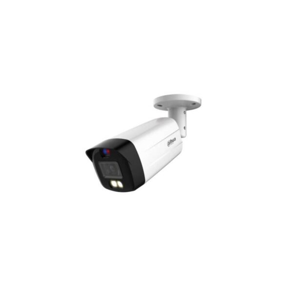 La cámara DH-HAC-ME1509THP-A-PV es una cámara bullet HDCVI de 5MP con disuasión activa y luz dual inteligente:
Resolución de 5MP: La cámara captura imágenes de alta definición con un sensor CMOS de 5MP.
Visión nocturna: La cámara tiene un alcance de iluminación de 40m con dos luces IR y dos luces cálidas.
Smart Dual Light: La cámara cambia automáticamente entre luz blanca e infrarroja, dependiendo de las condiciones de iluminación, para capturar imágenes claras.
Disuasión activa: La cámara activa una sirena y una luz roja-azul intermitente para disuadir a los intrusos.
Audio: La cámara tiene un micrófono incorporado.