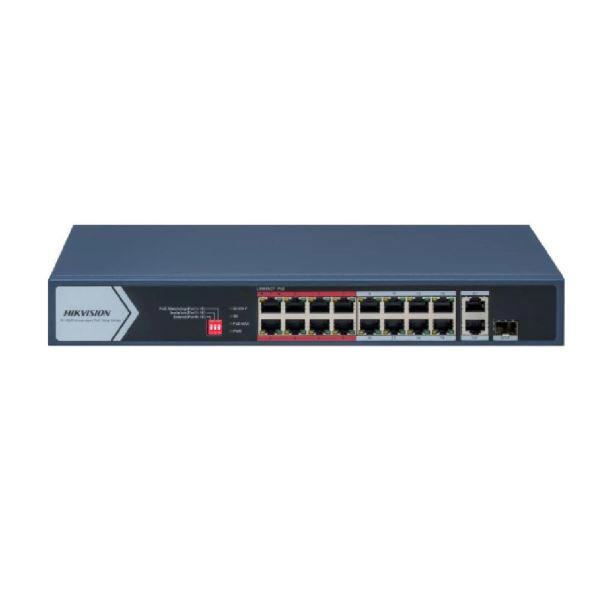 Switch POE Hikvision Fast Ethernet no administrado de 16 puertos