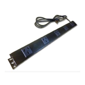 Canal de tension de 5 tomas IRAM. 1u de rack. Carcasa de aleacion de aluminio no inflamable. Con fusible de corte. S/térmica.