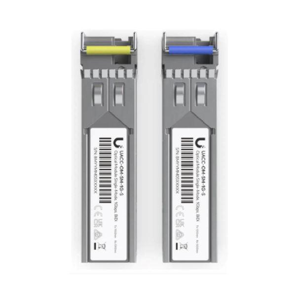 es un kit de dos transceptores (módulos) SFP monomodo de 1 Gbps fabricados por Ubiquiti para su línea UniFi.
