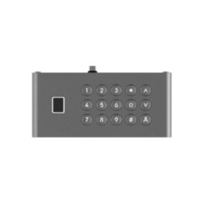 Teclado Numérico/Caracteres. Integración con Terminal Multiapartamentos DSKD9633WBE6. Cuenta con resistencia de IK07/IP65. Teclado con Iluminación. Capacidad de 5000 Huellas. Peso 0.31kg. Temperatura de operación: 30°C a 60°C. Humedad de trabajo:10% a 90%. Dimensiones: 74 mm x 159.2 mm x 29.2 mm. Material:Aluminio/Plástico. Terminal de alimentación tipo USB-C